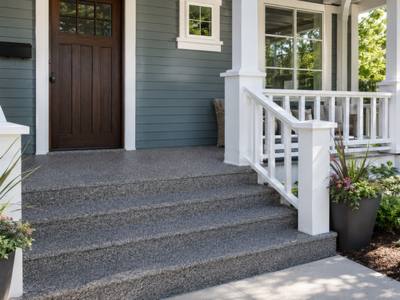 Front porch and steps in grey rubber surfacing